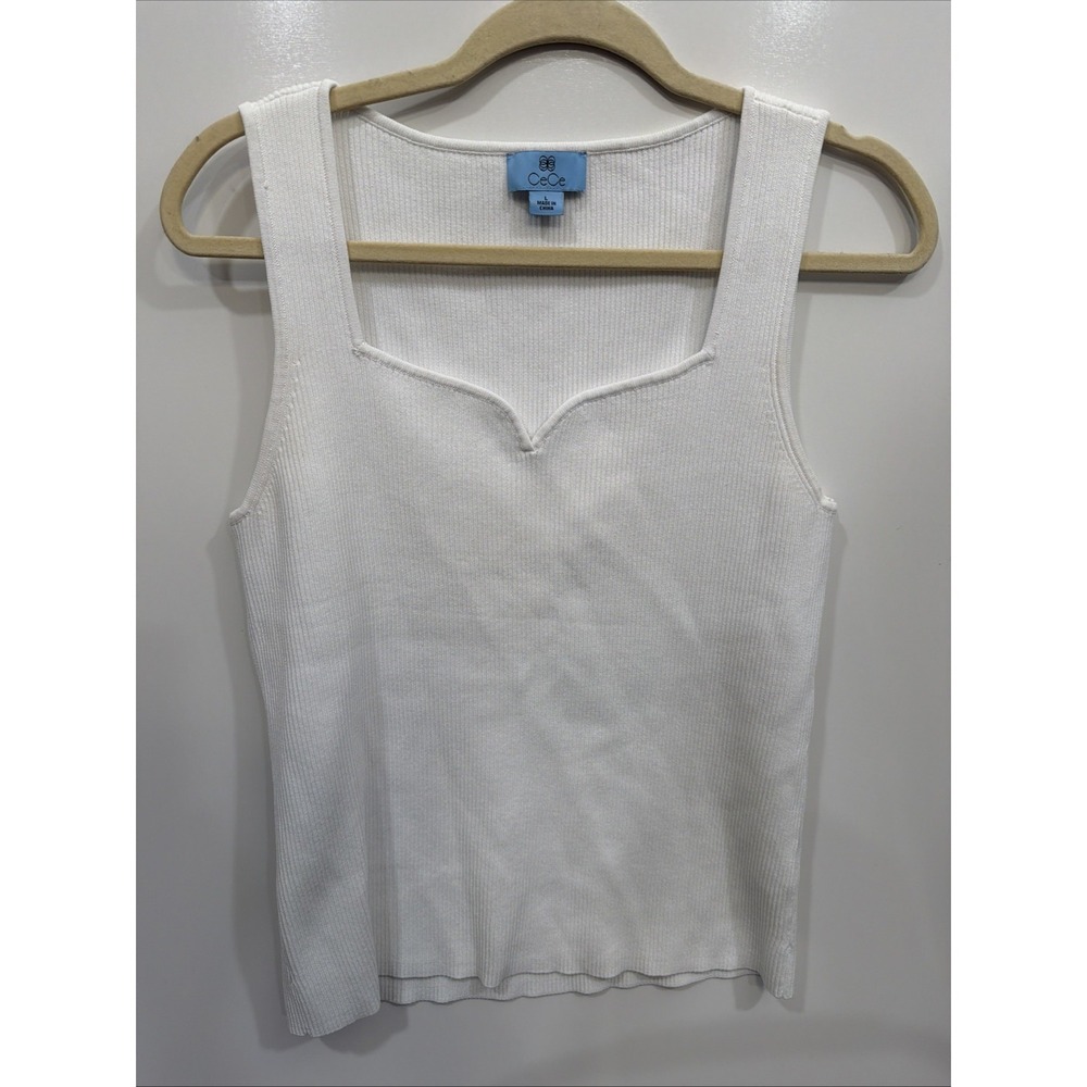 CeCe Women's Sweetheart Neck Sleeveless Ribbed Knit Tank Top‎ Ultra White Large